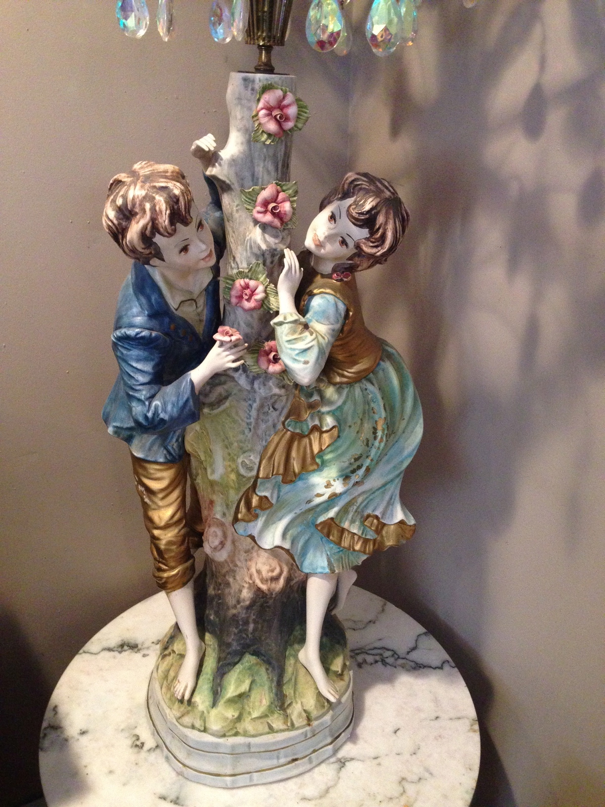 Antique lot of 2 1967 Azzolin Brothers Figurine Lamp Chandelier